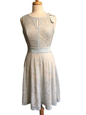 NWT Kate Kasin Light Blue Lace Keyhole A-Line Cocktail Dress Small Fit Flare 